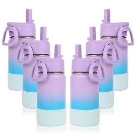 Volhoply 14oz Water Bottle with Straw Lid and Silicone Boot Bulk 6 Pack,Stainless Steel Insulated Cups for Boys & Girls Multipack,Double Wall Vacuum Leakproof Kids bottles(Lavender Blue,6)