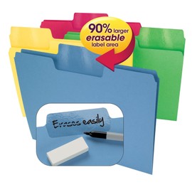 Smead Erasable SuperTab File Folders, 1/3-Cut Tabs, Letter, Assorted Colors, 24 Per Pack (10480)