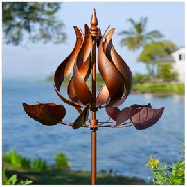 Tulip Wind Spinners Outdoor - Large Metal Wind Spinners for Yard Garden with Ground Stake, Kinetic Windmill Spinner Decor for Lawn Patio (24" W x 75" H)