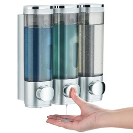 Pollock Shower Dispenser 3 Chamber No Drill Shampoo and Conditioner Dispenser for Bathroom, Large Capacity, Silver