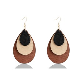 Boho Leather Earrings for Women Triple Layer Teardrop Dangle Earrings Hippie Brown Black Drop Earrings Vintage Bohemian Faux Leather Earrings Ethnic Statement Chic Jewelry (yellow)