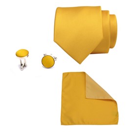 Gusleson Brand Modern Fashion Solid Gold Ties For Men Necktie and Pocket Square Cufflinks Sets (UK0789-14)