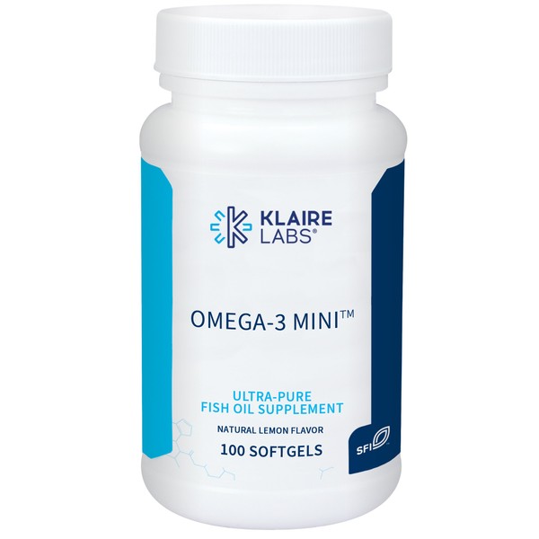 Klaire Labs Omega-3 Mini - Ultra Pure, Easy to Swallow Fish Oil Gels for Kids & Adults 150 Milligrams EPA / 100 Milligrams DHA Omega 3 Fatty Acids, Lemon Flavor for No Fishy Burps (100 Softgels)