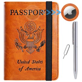Airtag Passport Holder Cover Wallet Travel Essentials RFID Blocking Leather Card Case International Must Haves Travel Accessories for Women Men(119#Claybank)