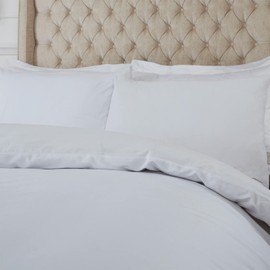 Highams 100% Pure Cotton Duvet Cover with Pillow Case Plain Dye Bedding Set - White, Single