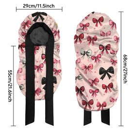 Cabreche Long Satin Hair Braid Bonnet for Sleeping Double Layer Soft Silk Lined Tie Band Wide Elastic Silky Nightcap for Women Girls Cute-Pink Bowknot