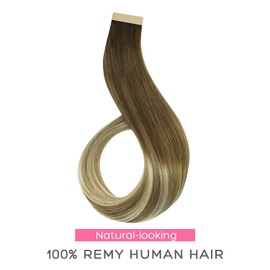 Marat Tape in Hair Extensions, Walnut Brown to Ash Brown and Bleach Blonde 24 inch 50g Tape in Hair Extensions Real Human Hair Natural Straight Human Hair Tape in Hair Extensions
