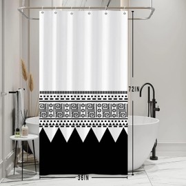 Leowefowa Boho White Shower Curtain Abstract Modern Geometric Lines Farmhouse Curtain for Bathroom Black and White Aesthetic Minimalist Striped Decor Waterproof Durable 36x72 Inches