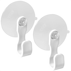 Five Oceans 4-Pack Suction Cup Hooks, Heavy Duty Vacuum Shower Hooks, Clear & White, Removable Reusable Bathroom Suction for Tile, Glass, Window, Door - FO4900