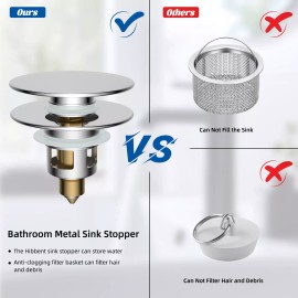 Hibbent Bathroom Sink Drain Stopper Anti-Clogging pop-up sink drainer stainless steel US - Chrome