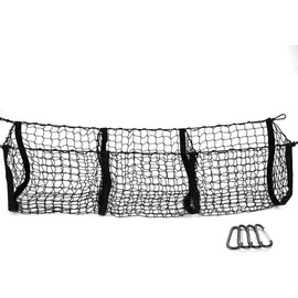 MICTUNING Trunk Cargo Organizer Storage Net - Heavy Duty Stretchable Cargo Net for Car, SUV, Pickup Truck Bed - Black Mesh with Four Metal Carabiners