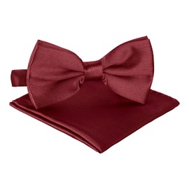 BomGuard Men's Bow Tie with Pocket Square Set - Bow for Suit Tuxedo Shirt etc., claret, Unit size