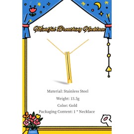 GAUEIOUR Mindful Breathing Necklace,Portable Meditation Stainless Steel Pendant Necklace, Fashion Meditation Breath Relief Necklace, Breath Practice Pendant, Jewelry Gifts (Gold)