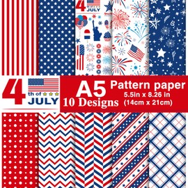 Morcheiong 90 Sheets 4th of July Pattern Paper Set 10 Designs Decorative Paper Double-Sided Craft Origami Paper for Independence Day Scrapbooking Card Making Crafting , A5 Size