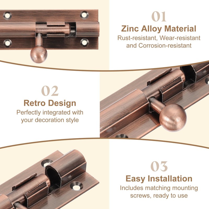 MECCANIXITY Barrel Bolt Latch, 4 Inch Vintage Security Slide Lock
