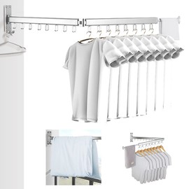 BESTHLS Wall Mounted Clothes Drying Rack for Space Saver Hangers Design for Balcony, Mudroom, Bedroom Foldable Laundry Rack (2-Pole Silver)