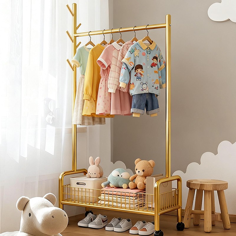 MYUPDALIN Clothes Rack with Shelves, Clothing Rack with Wheels, Multifunctional