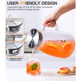 Potdoctor Glass Pitcher with Lid, 1 Gallon 128oz Water Pitcher with Handle and Spout for Fridge, Borosilicate Glass for Iced Tea, Juice, Sangria, Cold/Hot Beverage, Large Jug with Extra Wide Mouth