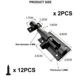 Lock Bolt with Screws, Bolt Bolt on Both Sides, Door Bolt, Pack of 2 Sliding Latches, Small Door Bolt, Deadbolt Lock, for Bathroom, Toilet, Shed, Bedroom, 6.3 x 2.5 cm Butyeak