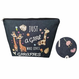 Livel lhood Funny Giraffe Present Just Love Giraffes Makeup Bag Black Background Cartoon Giraffe Canvas Organizer Zipper Pouch Cute Giraffe Cosmetic Bag Birthday Present for Giraffe Lovers Women