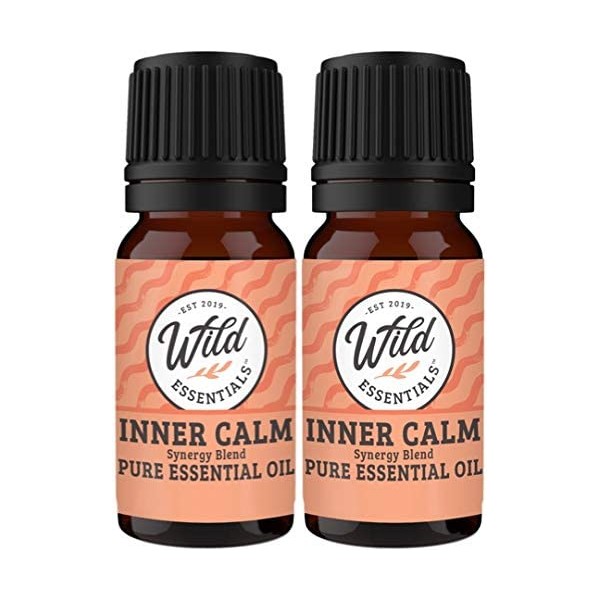 Wild Essentials Signature Inner Calm 100% Pure and Natural Essential Oil Super Blend - Two 10 ML Bottle Set - Great for Anxiety and Stress - New Look, Same Blend, Made in The USA