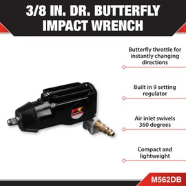 Performance Tool M562DB 3/8-Inch Drive Butterfly Impact Wrench, Working Torque: 20-75ft/lbs , Black