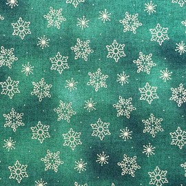 Christmas Fabric - Gold Metallic Christmas Snowflakes on Green - Xmas Craft Fabric Material Metre