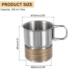 sourcing map 304 Stainless Steel Cups with Handle & Sleeves, 10oz Double Wall Water Glasses Cup Shatterproof Drinking Tumbler for Home Office Bar Restaurant
