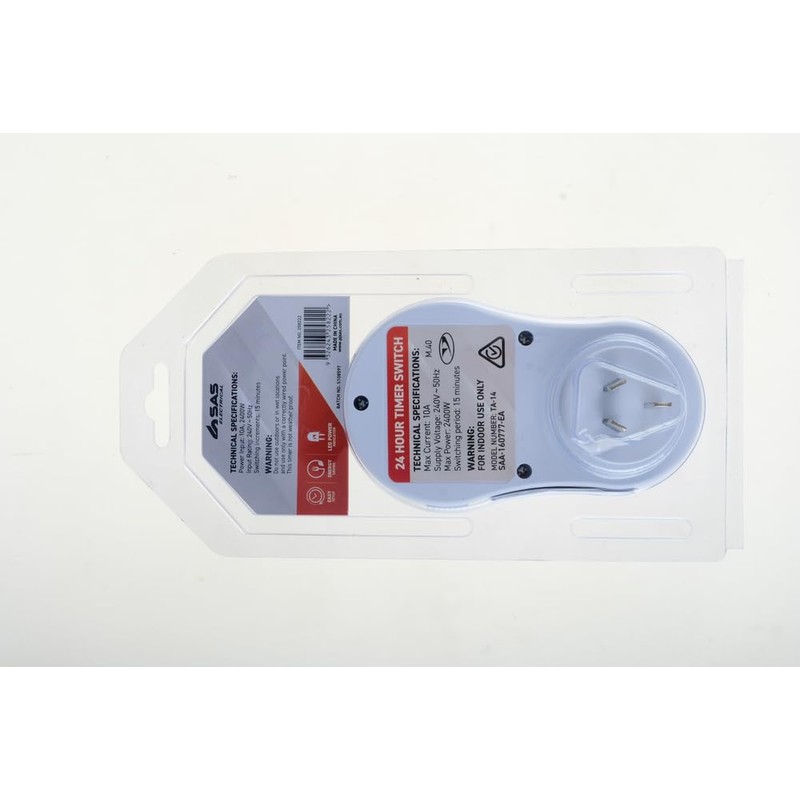 SAS Electrical 240V 10A 24-Hour Timer, White, 120 x 70