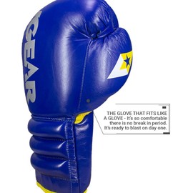 Revgear S4 Sentinel Lace Pro Leather Gel Boxing Gloves | Ridged Wrists for Protection | Multi-Layer Gel Padding (Blue, 8 OZ)