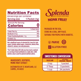 SPLENDA Monk Fruit Zero Calorie Plant Based Sweetener Substitute, Keto Sugar Alternative (200 Count)