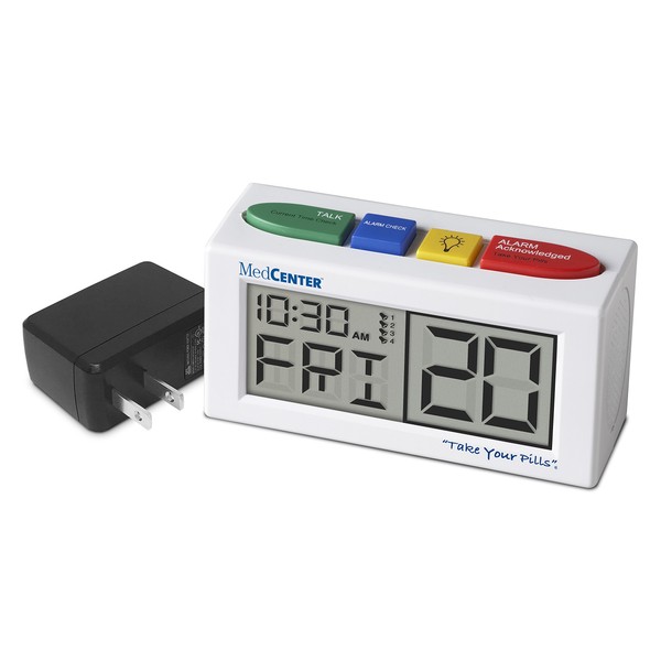 MEDCENTER Pill Reminder Talking Alarm Clock with Loud, Easy Set, Multiple Alarms with AC Adapter Included