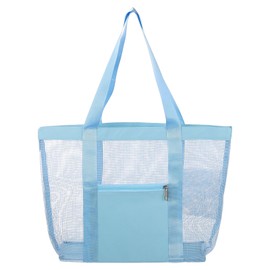 sourcing map Mesh Beach Tote Bag, 1Pcs 13" x 4" x 13", Upgraded Beach Bags, Waterproof Pool Bag for Beach Vacation and Travel Daily (Blue)