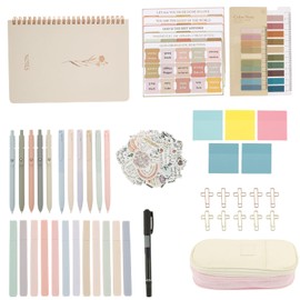 Bible Journaling Kit, Bible Study Supplies for Women with Large Capacity Pen Bag, 12 Highlighter Pens, 5 Ink Pens and 6 Multi-color pens, 66 Bible tags, 9 blank tags and Other Bible Study Tools