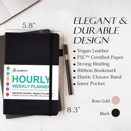 JUBTIC Undated Hourly Weekly Planner, Daily Monthly Appointment Book with 30-Minute Increments, Hardcover To Do List Academic Planner 2025, Start Anytime for Productivity, A5(5.8"x8.5"), Black