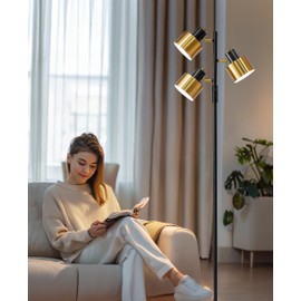 OYEARS Floor Lamp for Living Room Bright Lighting Tall Modern Industrial Vintage Standing Corner Lamps LED Metal Light Office Bedroom Study Gold Black White Matte Accent (3-Light, Gold)