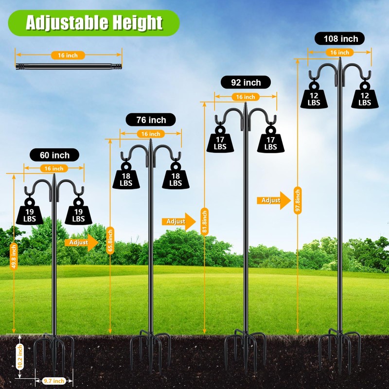Gtongoko Double Shepherds Hook for Outdoor, 77 Inch Heavy Duty