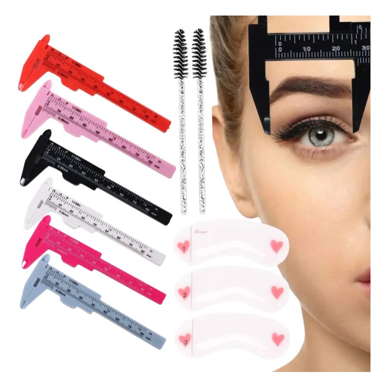 Kit Regla Vernier Hilo Entintado Cejas Plantillas Cepillo F