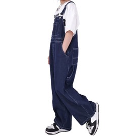 Rolanko Girls Jeans Bib Overalls, Baggy Denim Dungarees Jumpsuit for Big Kids, Dark Blue Pocket, Tag Size:170