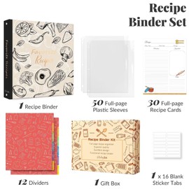 Recipe Binder 8.5x11 3 Ring, Recipe Book to Write in Your own Recipes, Full Page Recipe Binder with Plastic Sleeves, Blank Recipe Cards and Dividers (Oyster White)