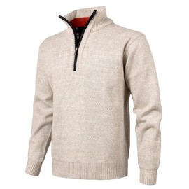 KTWOLEN Mens 1/4 Zip Neck Jumper Sweater Ribbed Pullover Casual Long Sleeve Knitwear Fleece Lined Zip Jumpers Tops, Beige, XL