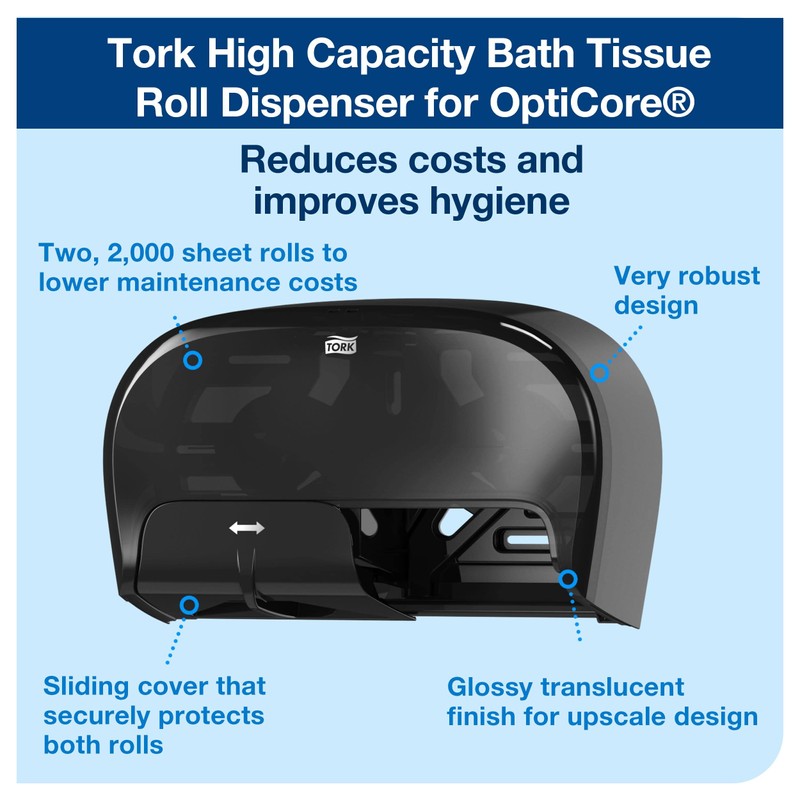 Tork OptiCore® Toilet Paper Roll Dispenser Black T10, High Capacity,
