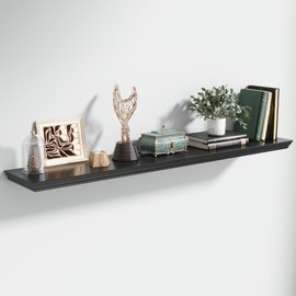 Venusmiles Floating Shelves for Wall, 55 Inch Long Wall Mounted Black Hanging Shelf for Kitchen, Living Room, Office, Bedroom, Bathroom, Retro Vintage Wood Bookshelf for House Decor