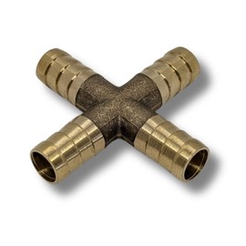 20x Lumonic I X-Schlauchverbinder I für 9mm (3/8") Schlauch I aus Messing I Kreuz-Verbinder I X-Stück I mit Dornenprofil I Druckluft & Wasser I für Werkst