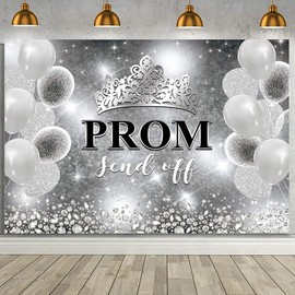 MEHOFOND 7x5ft Prom 2026 Backdrop Black and Silver Crown Send Off Decorations Banner Congrats Graduation Background Graduation Prom Night 2026 Party Decorations Banner Photo Studio Props