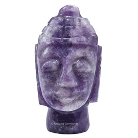 Lepidolite Crystal Buddha Head Statue for Zen - Buddah Decor Statue Figurine for Meditation - Adornos Decoraciones Para Salas de Casa