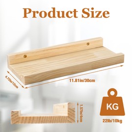 Jeffbaubl Floating Shelves Set of 2, 11.8inch Picture Ledge Shelf for Wall Decor Storage, Natural Wood Wall Shelves with Lip for Bedroom Living Room Kitchen Nursery Books Photo Frames, Natural