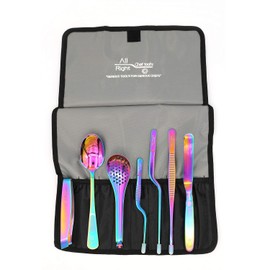 Kit de Emplatado Chef Premium 8 pzas de Montaje/Plating/Repostería/Mixología/Barman/cocina molecular Pinza de precisión, Espátula, Cucharas (Tornasol)