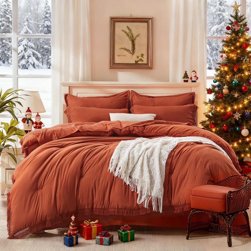 Andency King Size Comforter Set with Sheets Burnt Orange -
