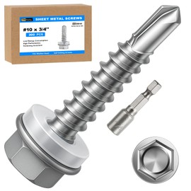FMhotu Sheet Metal Screws #10×3/4" 300PCS Hex Washer Head Rustpert Coating Sheet Metal Fast Self Tapping Screws with Hex Socket Bit
